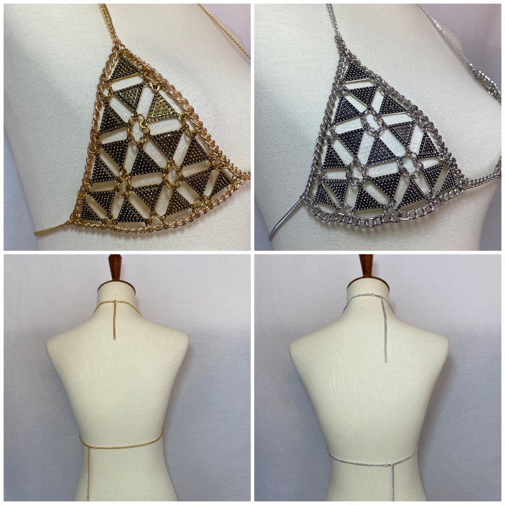 Sexy Antiqued Metal Triangular Hollowed Out Bra Harness - Picture 14 of 15
